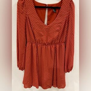 Forever 21 Brown and Red Pleated Sundress with Bishop Sleeves women’s M